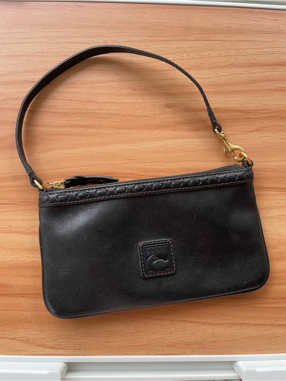 Dooney & Bourke Black Leather Wristlet Clutch with Gold-Tone Hardware